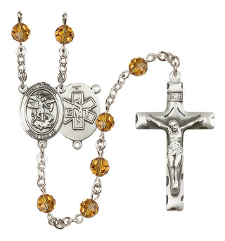 Sterling Silver 6mm Austrian Crystal Saint Michael / EMT Rosary in Topaz