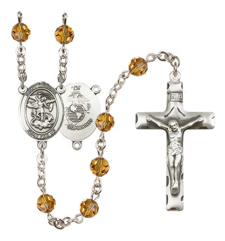 Sterling Silver 6mm Austrian Crystal Saint Michael / Marines Rosary in Topaz