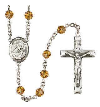 Sterling Silver 6mm Austrian Crystal Saint Robert Bellarmine Rosary in Topaz