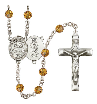 Sterling Silver 6mm Austrian Crystal Scapular Rosary in Topaz