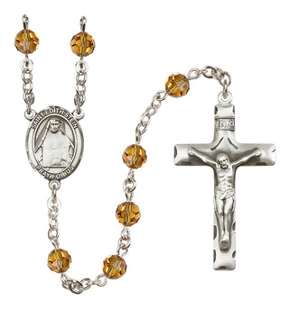 Sterling Silver 6mm Austrian Crystal Saint Edith Stein Rosary in Topaz