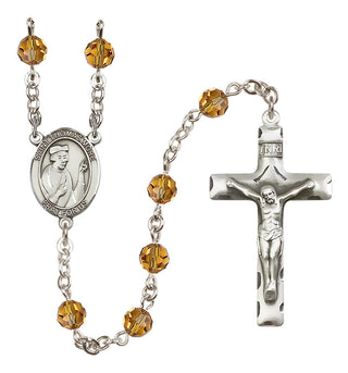 Sterling Silver 6mm Austrian Crystal Saint Thomas More Rosary in Topaz