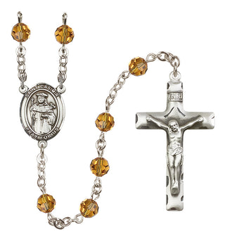 Sterling Silver 6mm Austrian Crystal Saint Casimir of Poland Rosary in Topaz