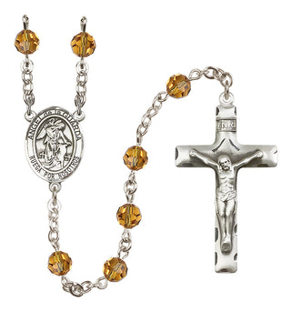 Sterling Silver 6mm Austrian Crystal Angel de la Guardia Rosary in Topaz