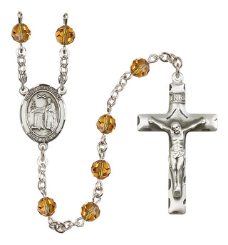 Sterling Silver 6mm Austrian Crystal Saint Valentine of Rome Rosary in Topaz