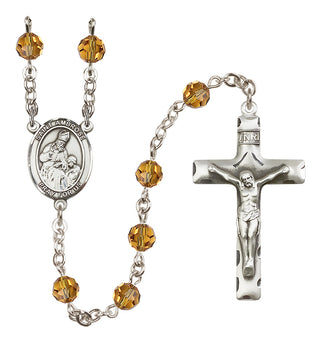 Sterling Silver 6mm Austrian Crystal Saint Ambrose Rosary in Topaz