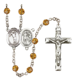 Sterling Silver 6mm Austrian Crystal Saint Sebastian/Golf Rosary in Topaz