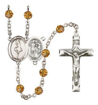 Sterling Silver 6mm Austrian Crystal Saint Sebastian/Dance Rosary in Topaz