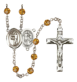Sterling Silver 6mm Austrian Crystal Saint Sebastian / Archery Rosary in Topaz