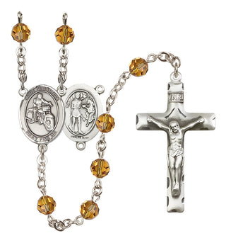 Sterling Silver 6mm Austrian Crystal Saint Sebastian / Motorcycle Rosary in Topaz
