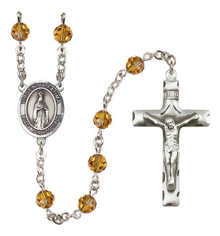 Sterling Silver 6mm Austrian Crystal Virgen del Fatima Rosary in Topaz