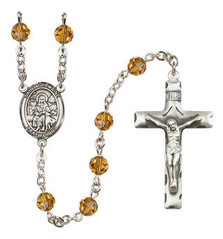 Sterling Silver 6mm Austrian Crystal Saint Germaine Cousin Rosary in Topaz