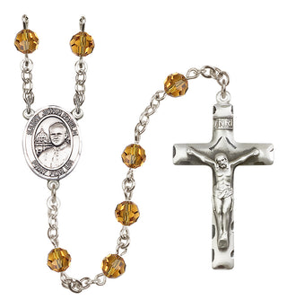 Sterling Silver 6mm Austrian Crystal Saint John Paul II Rosary in Topaz