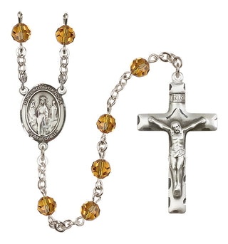 Sterling Silver 6mm Austrian Crystal Our Lady of Knock Rosary in Topaz