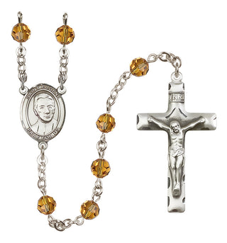 Sterling Silver 6mm Austrian Crystal Saint Eugene de Mazenod Rosary in Topaz