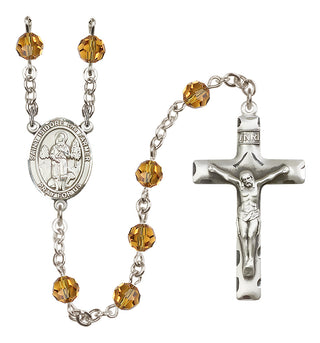 Sterling Silver 6mm Austrian Crystal Saint Isidore the Farmer Rosary in Topaz