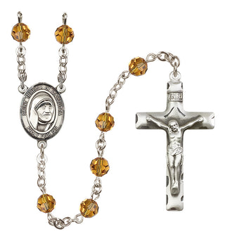 Sterling Silver 6mm Austrian Crystal Saint Teresa of Calcutta Rosary in Topaz