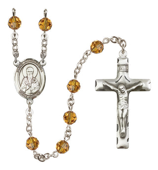 Sterling Silver 6mm Austrian Crystal Saint Athanasius Rosary in Topaz