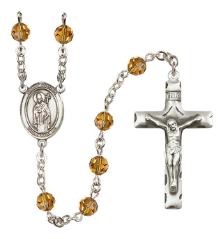 Sterling Silver 6mm Austrian Crystal Saint Ronan Rosary in Topaz