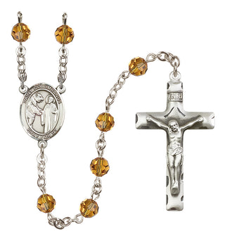 Sterling Silver 6mm Austrian Crystal Saint Columbanus Rosary in Topaz
