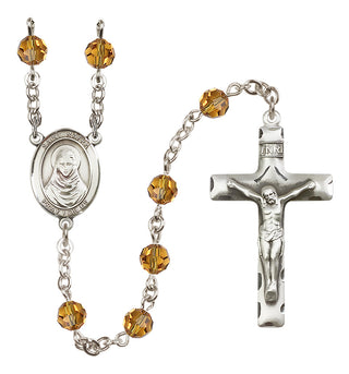 Sterling Silver 6mm Austrian Crystal Saint Rafka Rosary in Topaz