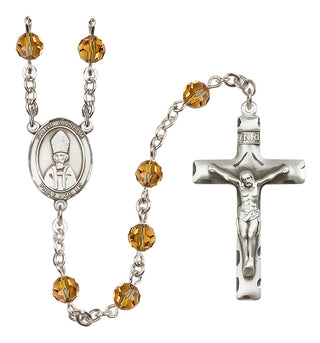 Sterling Silver 6mm Austrian Crystal Saint Anselm of Canterbury Rosary in Topaz