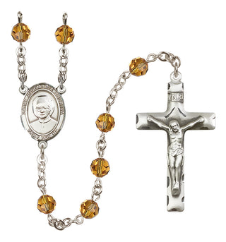Sterling Silver 6mm Austrian Crystal Saint Josemaria Escriva Rosary in Topaz