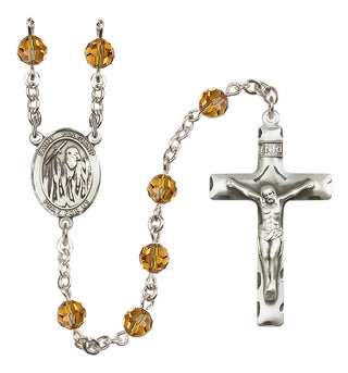Sterling Silver 6mm Austrian Crystal Saint Polycarp of Smyrna Rosary in Topaz