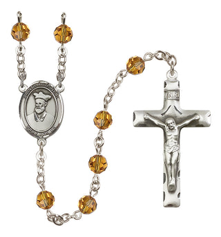 Sterling Silver 6mm Austrian Crystal Saint Philip Neri Rosary in Topaz
