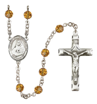 Sterling Silver 6mm Austrian Crystal Saint Rose Philippine Duchesne Rosary in Topaz