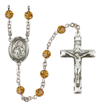 Sterling Silver 6mm Austrian Crystal Saint Marina Rosary in Topaz