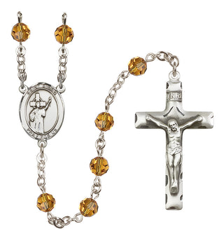 Sterling Silver 6mm Austrian Crystal Saint Aidan of Lindesfarne Rosary in Topaz