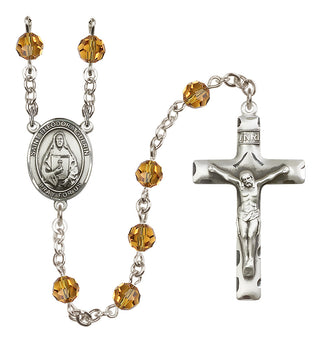 Sterling Silver 6mm Austrian Crystal Saint Theodora Rosary in Topaz