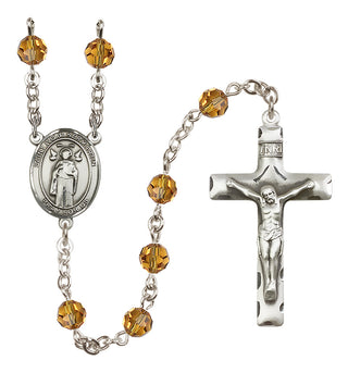 Sterling Silver 6mm Austrian Crystal Saint Ivo of Kelmartin Rosary in Topaz