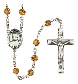 Sterling Silver 6mm Austrian Crystal Blessed Miguel Pro Rosary in Topaz