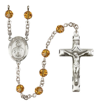 Sterling Silver 6mm Austrian Crystal Saint Peter Chanel Rosary in Topaz