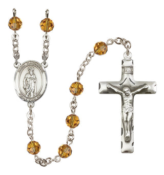Sterling Silver 6mm Austrian Crystal Saint Nathanael Rosary in Topaz