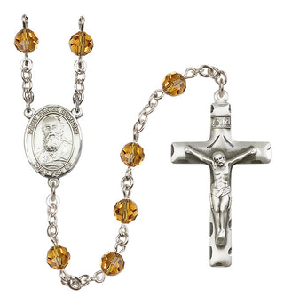 Sterling Silver 6mm Austrian Crystal Saint Daniel Comboni Rosary in Topaz