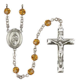 Sterling Silver 6mm Austrian Crystal Saint Eligius Rosary in Topaz