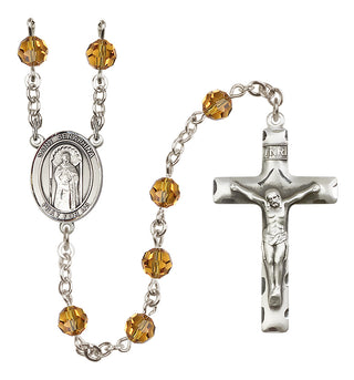 Sterling Silver 6mm Austrian Crystal Saint Seraphina Rosary in Topaz