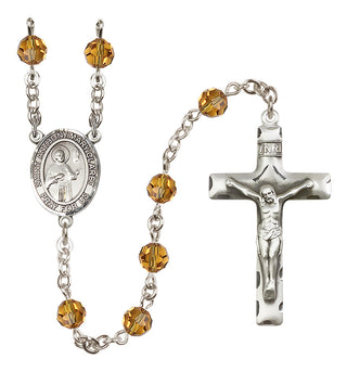 Sterling Silver 6mm Austrian Crystal Saint Anthony Mary Claret Rosary in Topaz
