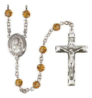 Sterling Silver 6mm Austrian Crystal Our Lady of Czestochowa Rosary in Topaz