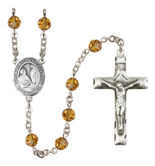 Sterling Silver 6mm Austrian Crystal Saint Mary Magdalene of Canossa Rosary in Topaz