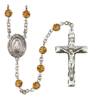 Sterling Silver 6mm Austrian Crystal Our Lady of Good Help Rosary in Topaz
