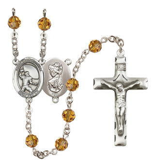 Sterling Silver 6mm Saint Christopher / Football Rosary