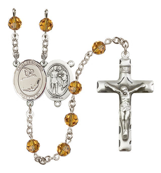Sterling Silver 6mm Austrian Crystal Saint Sebastian/Gymnastics Rosary in Topaz
