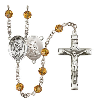 Sterling Silver 6mm Austrian Crystal Guardian Angel/Baseball Rosary in Topaz