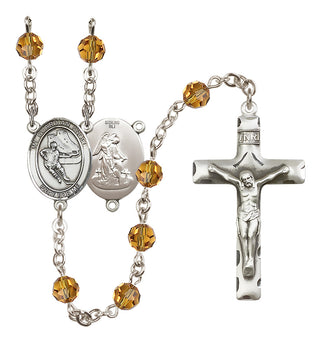 Sterling Silver 6mm Austrian Crystal Guardian Angel/Hockey Rosary in Topaz