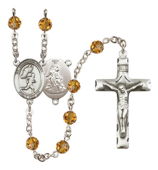 Sterling Silver 6mm Austrian Crystal Guardian Angel/Track&Field-Men Rosary in Topaz