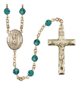 14 Karat Gold-Filled 6mm Austrian Crystal San Cristobal Rosary in Zircon